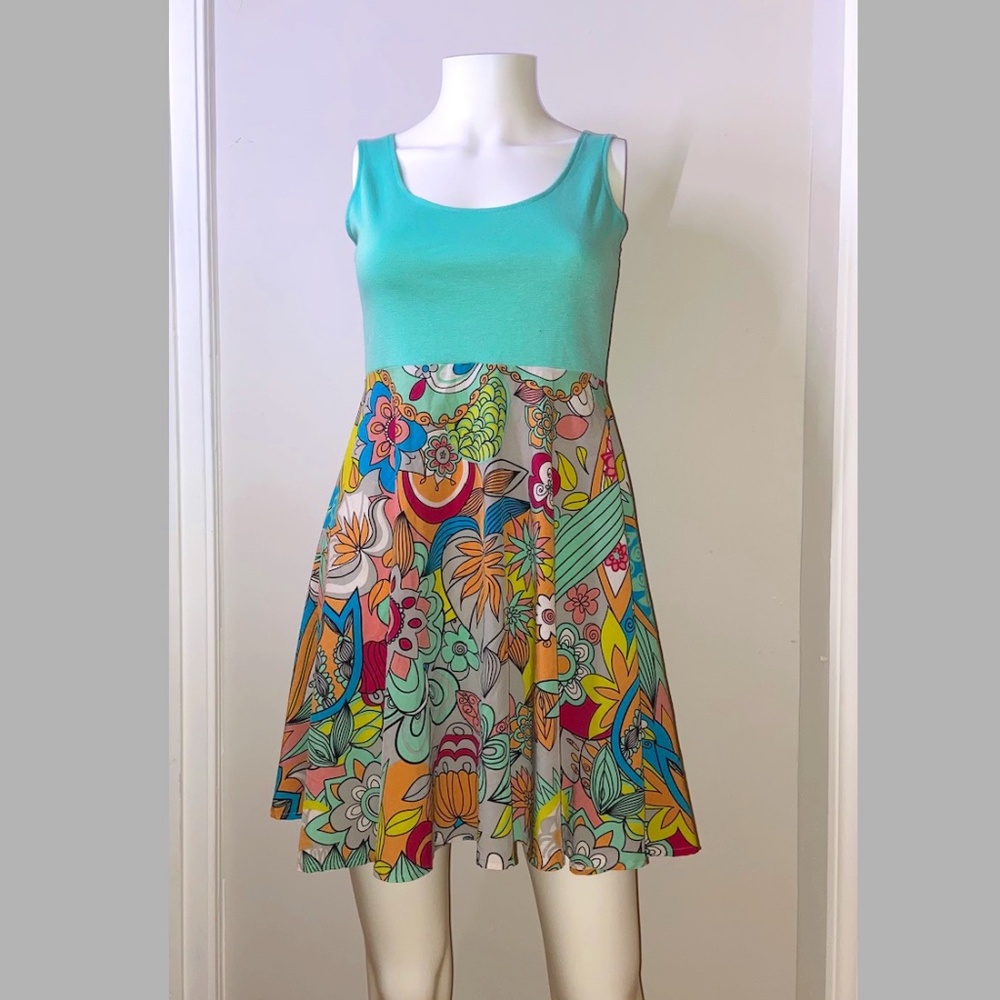 Judith March Turquoise and Floral Paisley Fit and Flare Dress Size Small